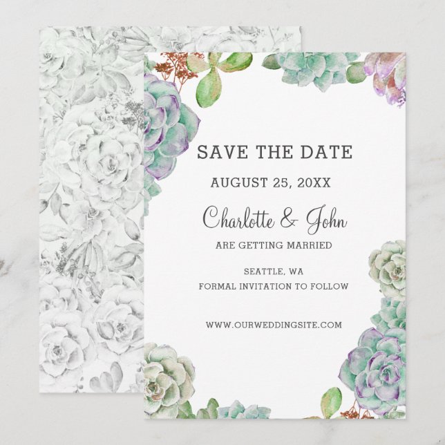 Desert Cactus Succulents save the dates Invitation (Front/Back)