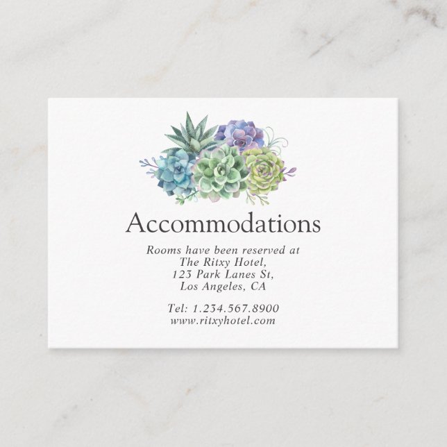 Desert Cactus Succulents Wedding Accommodations Enclosure Card (Front)