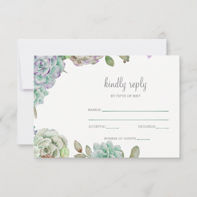 Desert Cactus Succulents Wedding rsvp (Front)