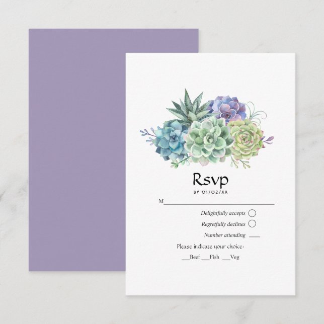 Desert Cactus Succulents Wedding RSVP Card (Front/Back)