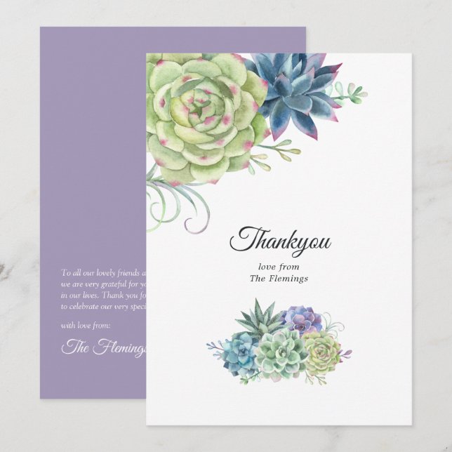 Desert Cactus Succulents Wedding Thank You Card (Front/Back)