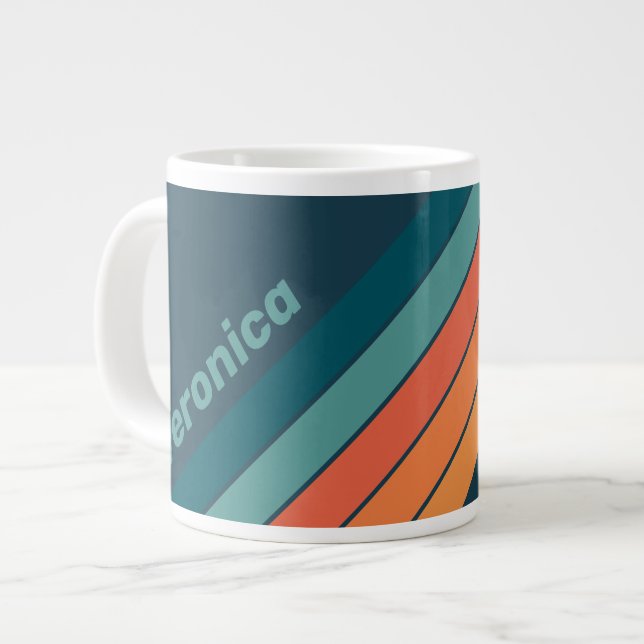 Desert Cactus Sunrise Stripes with Name Large Coffee Mug (Front Left)