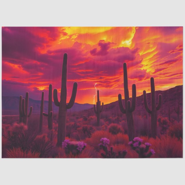 Desert Cactus Sunset Lightning Dramatic Southwest Tissue Paper (Front)