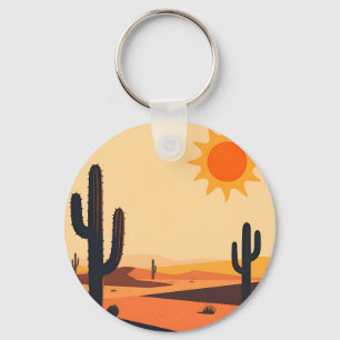 Desert Cactus Sunset Silhouette Key Ring