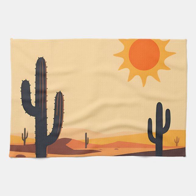 Desert Cactus Sunset Silhouette  Tea Towel (Horizontal)