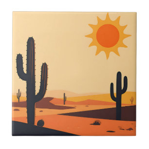 Desert Cactus Sunset Silhouette  Tile