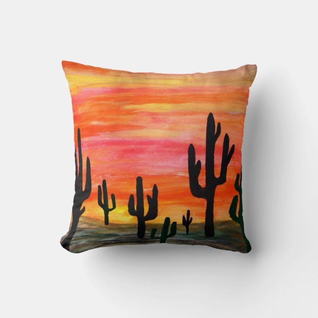 Desert Cactus Sunset throw pillow (Front)