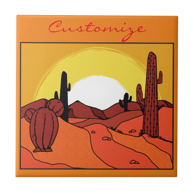 Desert Cactus Sunset Thunder_Cove Tile (Front)