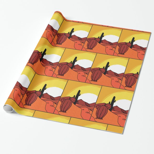 Desert Cactus Sunset Thunder_Cove Wrapping Paper (Unrolled)