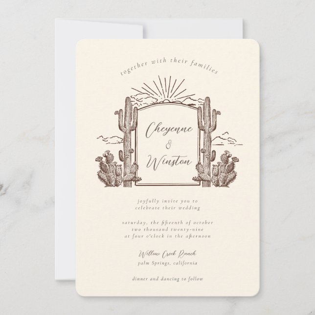 Desert Cactus Western Monogram Wedding  Invitation (Front)
