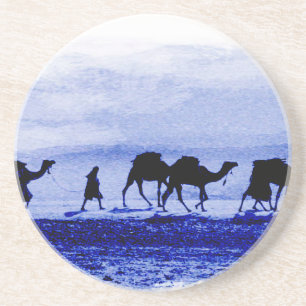 Desert Camel Caravan Blue Sandstone Coaster