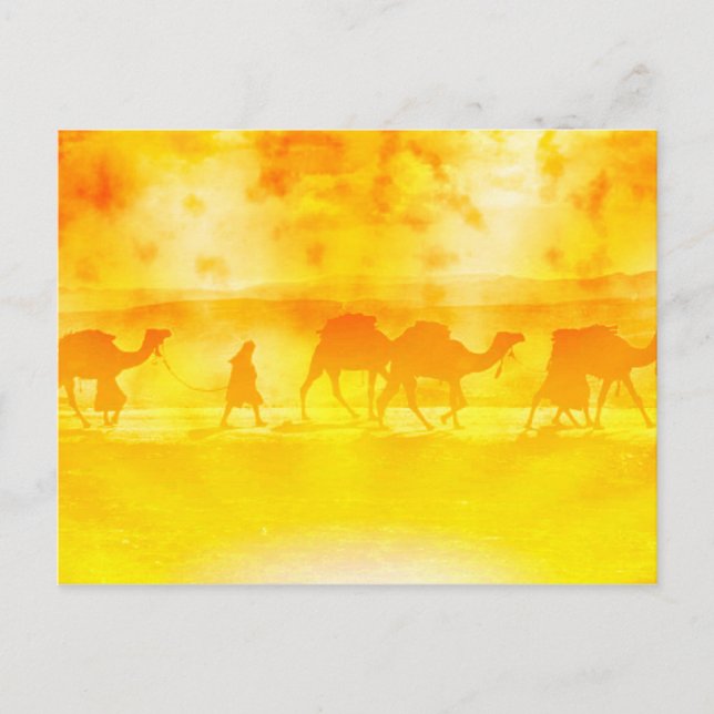 Desert Camel Caravan Sunburst Postcard (Front)