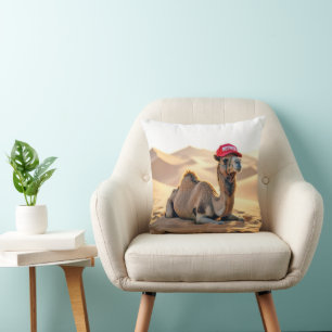 Desert Camel Wearing a Red Retired Cap Cushion