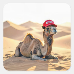 Desert Camel Wearing a Red Retired Cap Square Sticker
