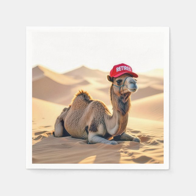 Desert Camel Wearing a Retired Cap Napkin (Front)