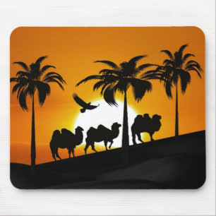 Desert Camels at sunset Mouse Mat