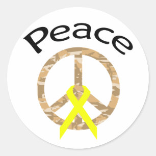 Desert Camo Peace Ribbon & Word Classic Round Sticker