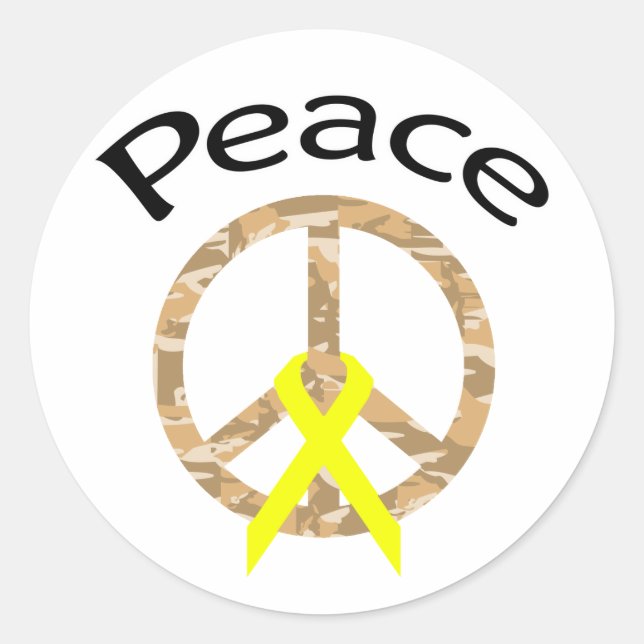 Desert Camo Peace Ribbon & Word Classic Round Sticker (Front)