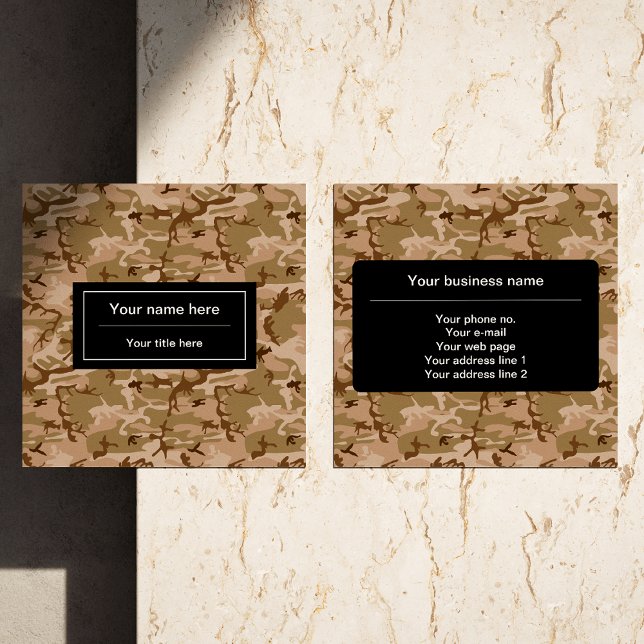 Desert Camouflage, Brown Camo, Military, Army Square Business Card (Creator Uploaded)