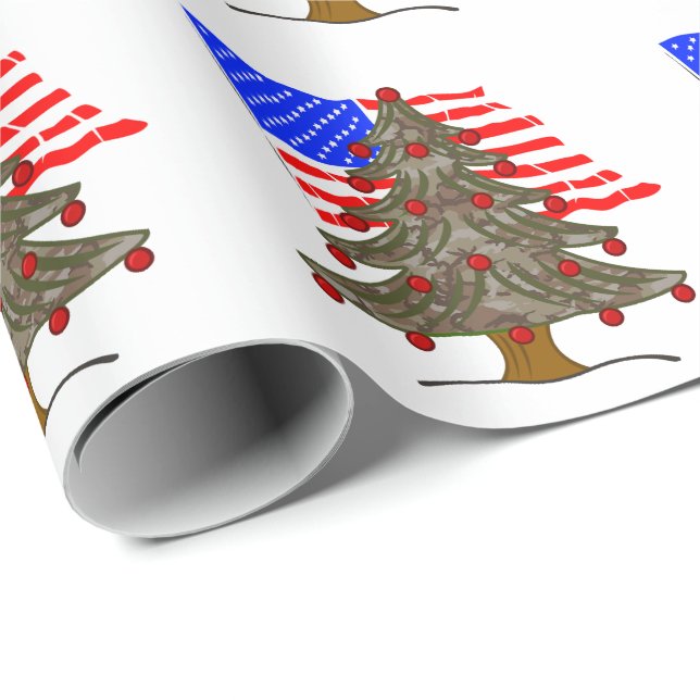 Desert Camouflage Christmas Tree w/American Flag Wrapping Paper (Roll Corner)