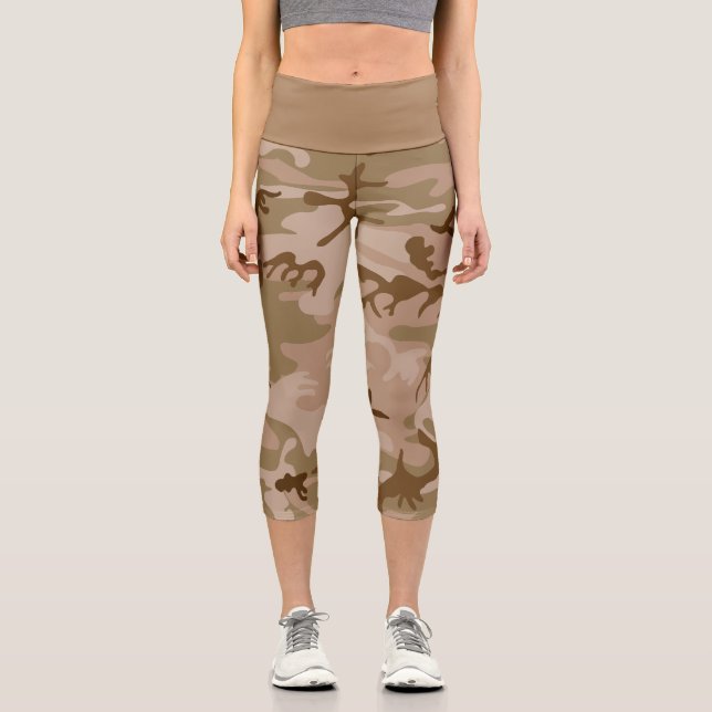 Desert Camouflage Pattern, Military Pattern, Army Capri Leggings (Front)