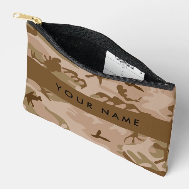Desert Camouflage Pattern, Your name, Personalise Accessory Pouch (Open)