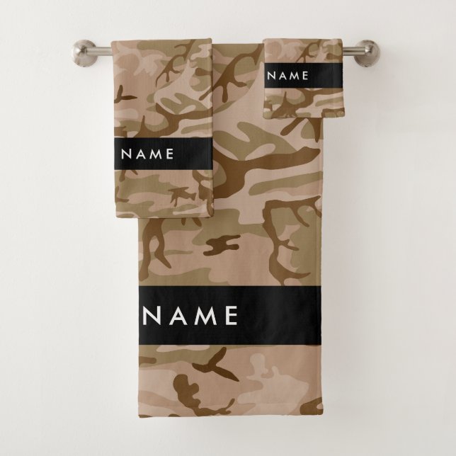 Desert Camouflage Pattern, Your name, Personalise Bath Towel Set (Insitu)