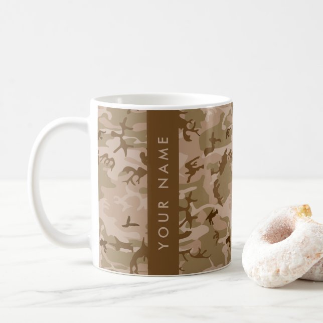 Desert Camouflage Pattern, Your name, Personalise Coffee Mug (With Donut)