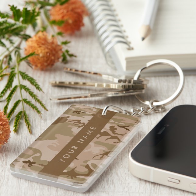 Desert Camouflage Pattern, Your name, Personalise Key Ring (Front Right)