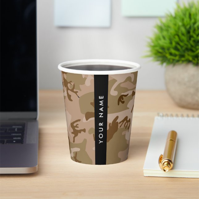 Desert Camouflage Pattern, Your name, Personalise Paper Cups (Insitu)