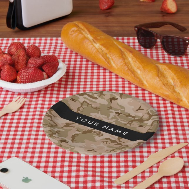 Desert Camouflage Pattern, Your name, Personalise Paper Plate (Picnic)