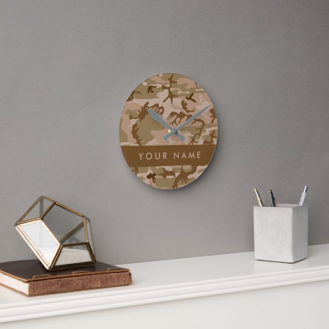 Desert Camouflage Pattern, Your name, Personalise Round Clock (Office)