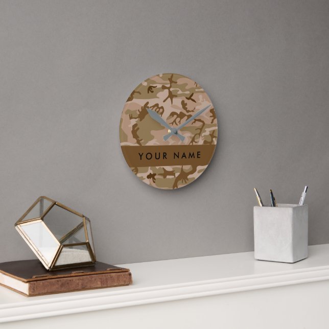 Desert Camouflage Pattern, Your name, Personalise Round Clock (Office)