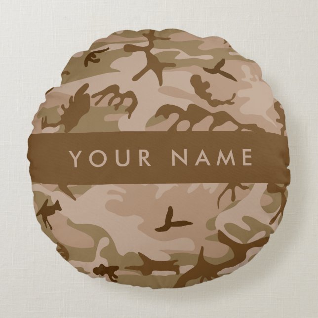 Desert Camouflage Pattern, Your name, Personalise Round Cushion (Front)
