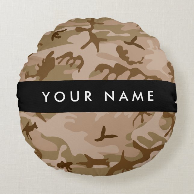Desert Camouflage Pattern, Your name, Personalise Round Cushion (Front)