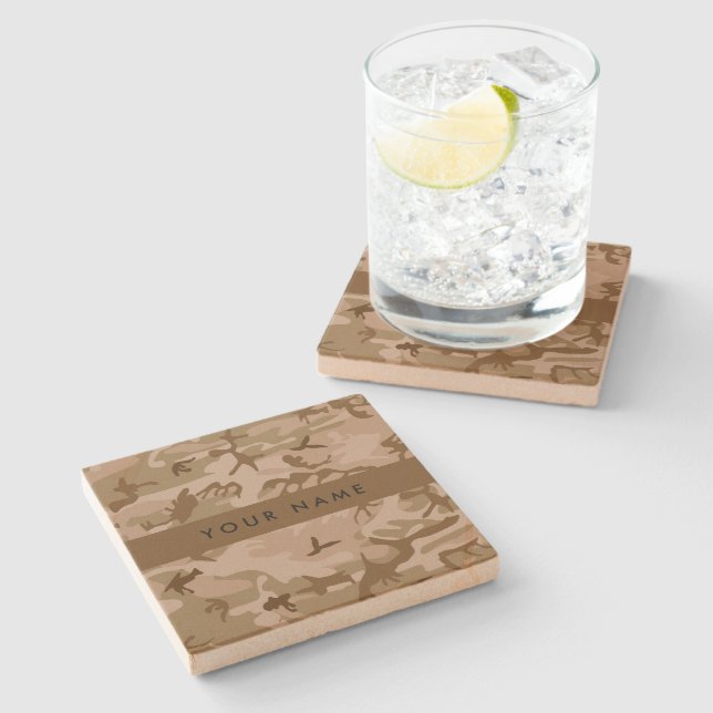 Desert Camouflage Pattern, Your name, Personalise Stone Coaster (Side)