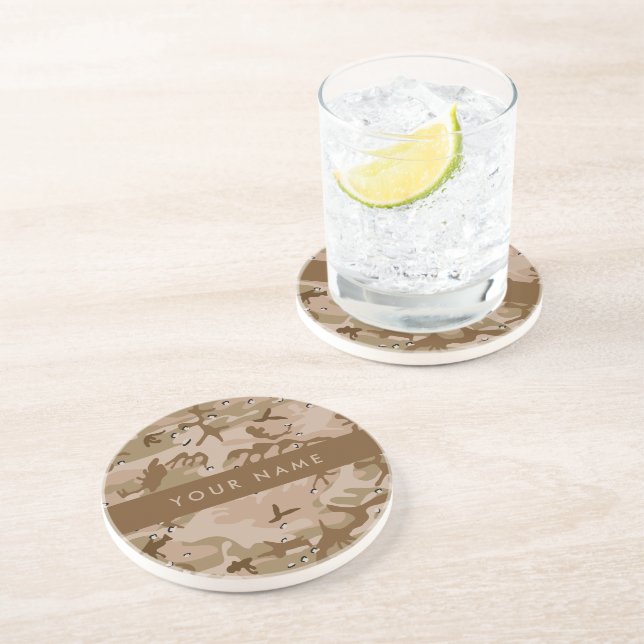 Desert Camouflage Pebbles, Your name, Personalise Coaster (Side)