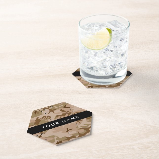Desert Camouflage Pebbles, Your name, Personalise Paper Coaster (Insitu)
