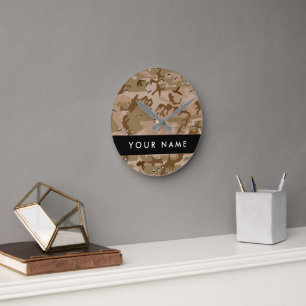 Desert Camouflage Pebbles, Your name, Personalise Round Clock