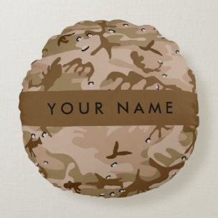 Desert Camouflage Pebbles, Your name, Personalise Round Cushion