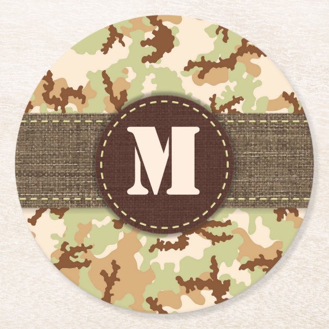Desert camouflage round paper coaster (Front)