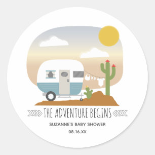 Desert Camper Clothesline Blue Baby Shower Classic Round Sticker