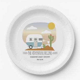 Desert Camper Clothesline Blue Baby Shower Paper Plate