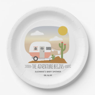 Desert Camper Clothesline Pink Baby Shower Paper Plate