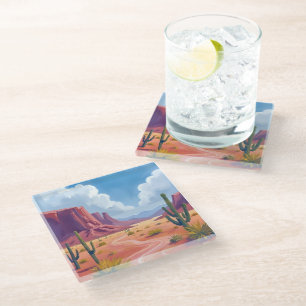 Desert Canyon   Cactus Nature Landscape Glass Coaster
