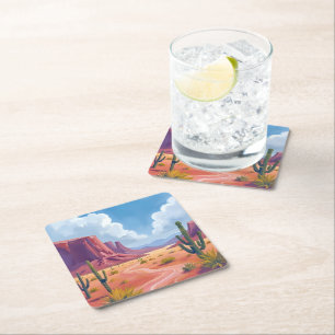 Desert Canyon   Cactus Nature Landscape Square Paper Coaster