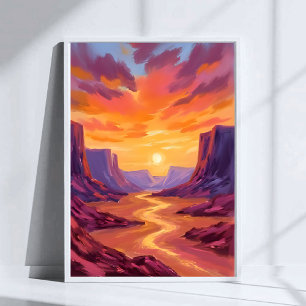 Desert Canyon Sunset   Yellow Painting Poster