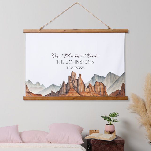 Desert Canyon Unique Watercolor Wedding Guest Book Hanging Tapestry (Bedroom)