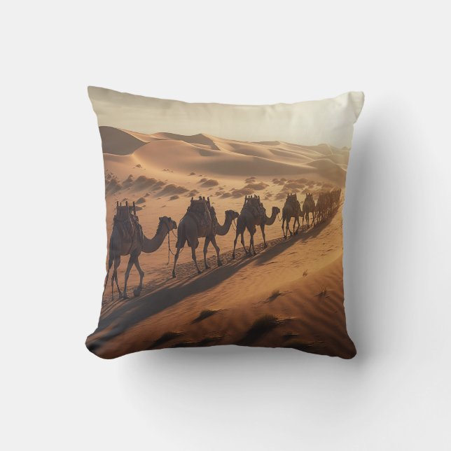 Desert Caravan Journey of Camels Cushion (Front)