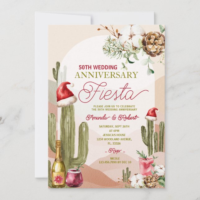 Desert Christmas 50th Wedding Anniversary Fiesta Invitation (Front)